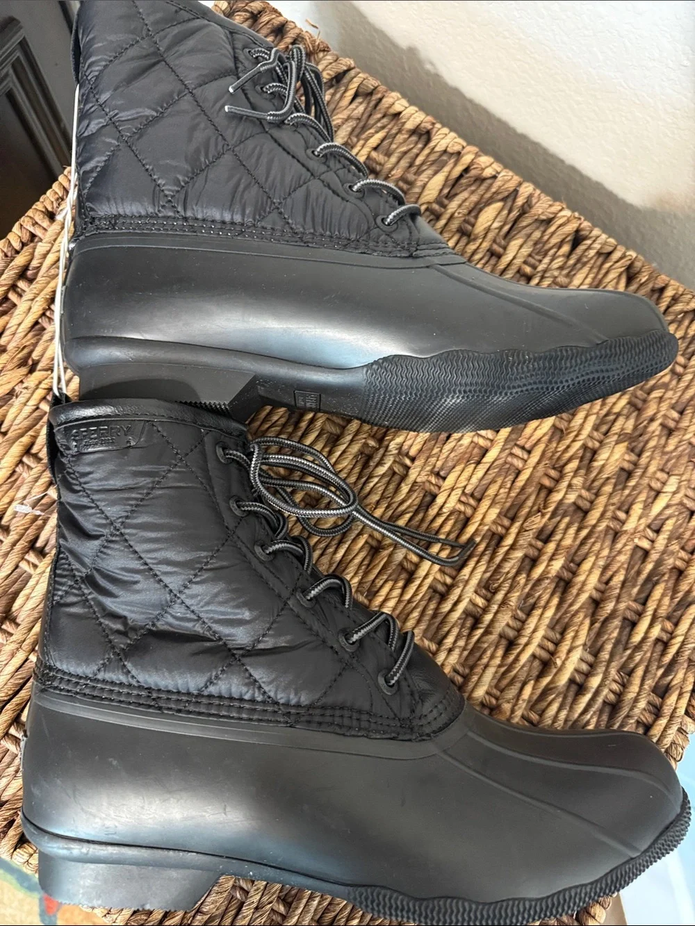 Sperry Quilted Black Waterproof Lace-Up Duck Boots